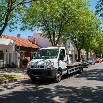 Grúa circulando por avenida de zona Norte