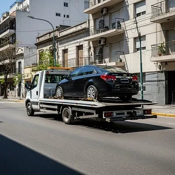 Grúa remolcando un auto negro